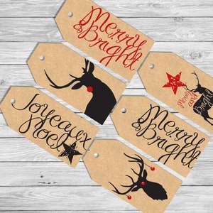Christmas Printable Holiday Gift Tags Modern Minimal Deer Stag Tags Two ...