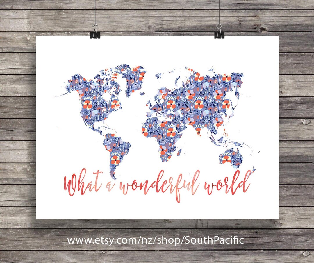 World Map Printable Art Watercolor World Map, What a Wonderful World ...