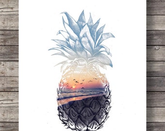 Pineapple sunset | Pineapple Printable art | tropical decor | Pineapple art Print | Luxe wall art