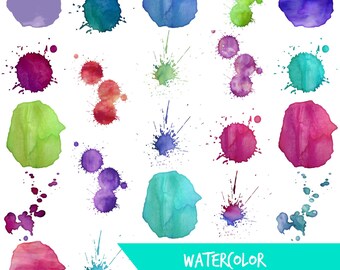 Digital clip art Watercolor splotches drips rainbow multi color High res PNG watercolor Blobs and Splotches clip art images rainbow clip art