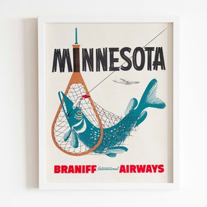 Vintage Minnesota Reise Poster | Mid Century Moderne Grafik | Vintage Fischen Poster | Reise Werbung | druckbare Wandbilder