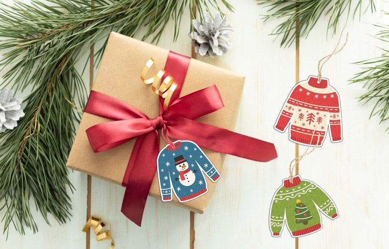 Printable gift tags, ugly sweater tags, Christmas tags, Printable holiday tags image 2