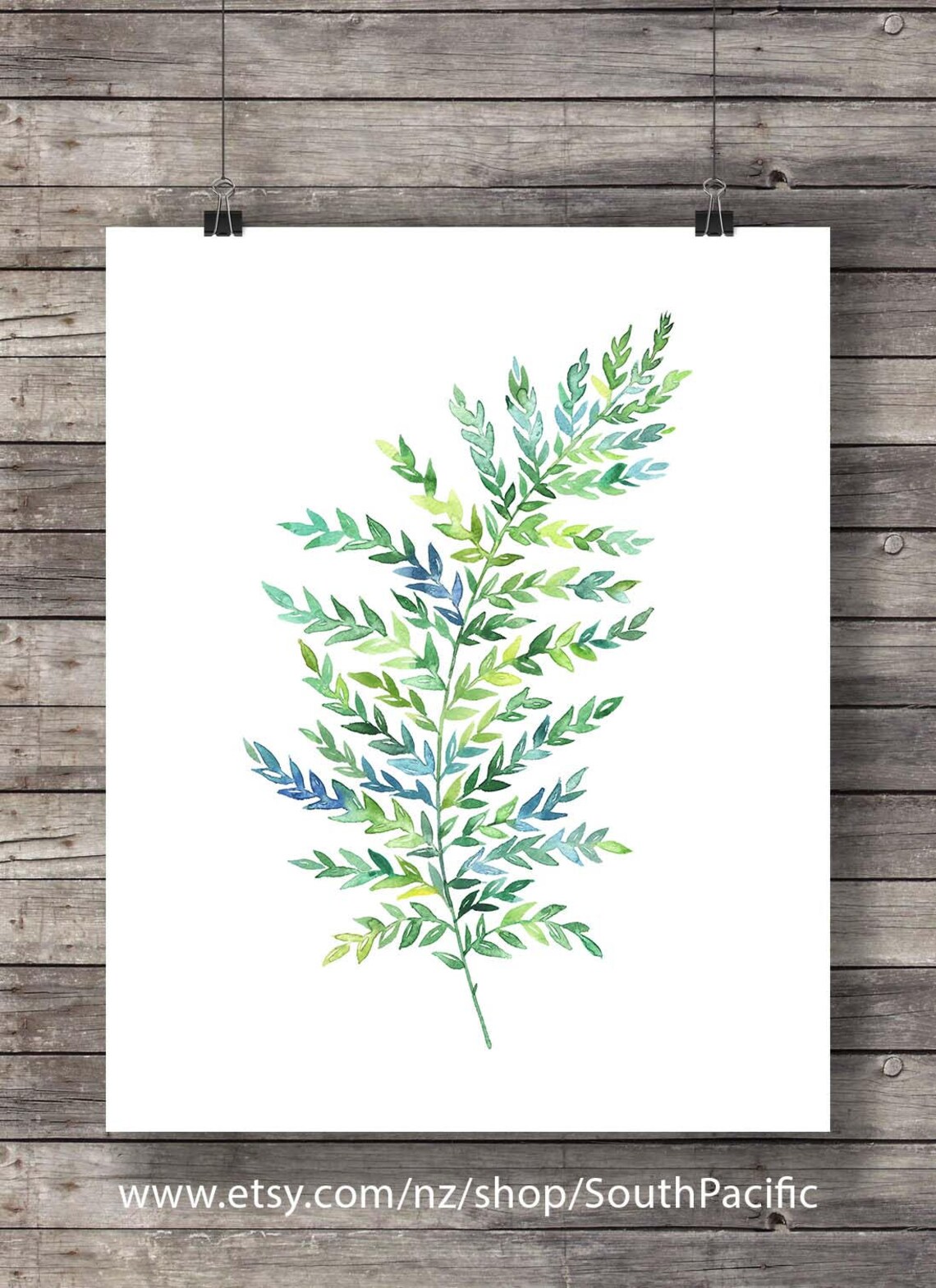 Green Watercolor Fern Print Nature Decor Printable Art - Etsy