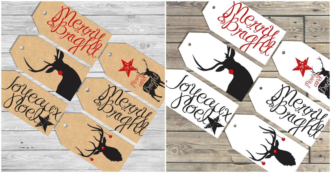 Christmas Printable Holiday Gift Tags Modern Minimal Deer Stag Tags Two ...