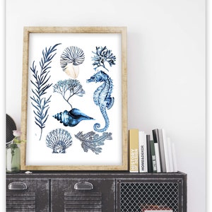 Sea Life Printable Art Wall Decor Art Print Blue Watercolor - Etsy