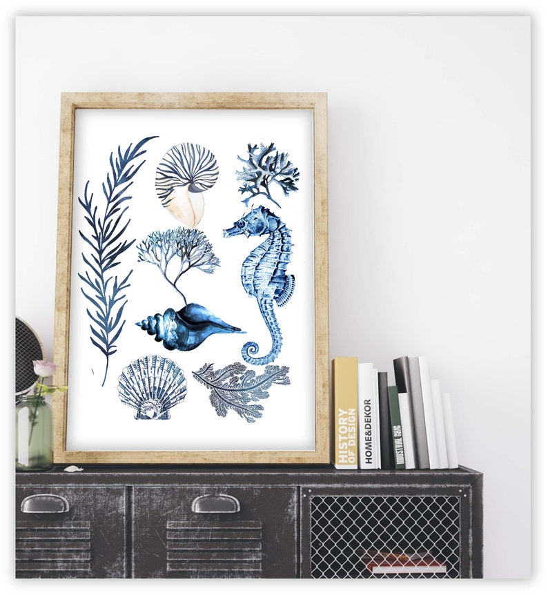 Sea Life Printable Art Wall Decor Art Print Blue Watercolor - Etsy
