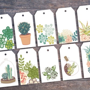 Botanical gift tags, Printable digital download,  succulents house plants,  Succulent gift tags