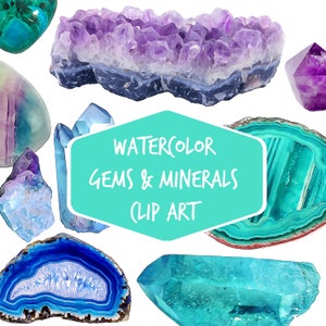 Gemstone Digital clip art | 29 watercolor gems minerals agate slices | Crystal clipart
