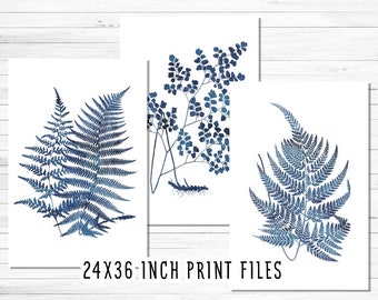 Ink blue fern art print | Printable art | painting indigo fern leaf print | living room art