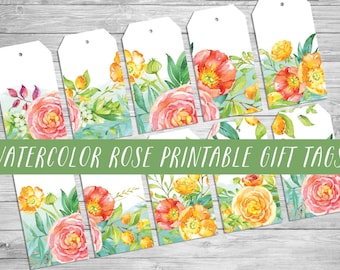 Printable gift tags Mother's Day / birthday Botanical floral roses watercolor tags
