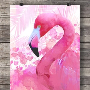 Flamingo Printable art Watercolor flower crownsummer art pink painting tropical decor flamingo art print Printable wall art