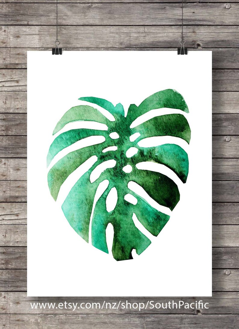 Watercolor Monstera Leaves Printable Art Fruit Salad Plant Etsy