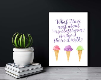 Classroom art   What I love most about my classroom  Printable art  Watercolor ice cream pastel  teacher decor Printable wall art