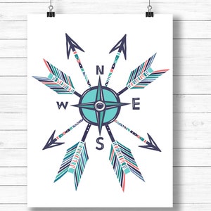 Compass Rose Printable Art | Compass Wall Art | Wall Art Geography - Etsy