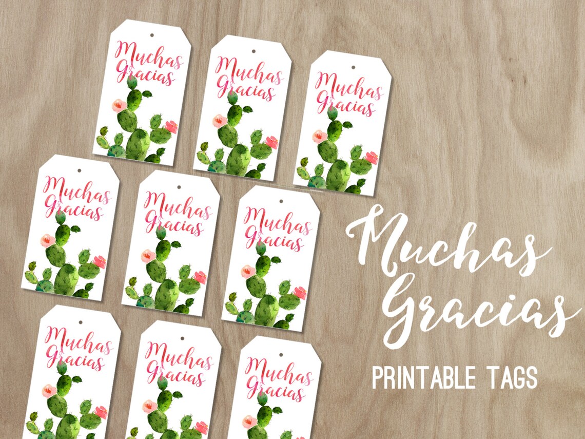 Gift Tags Printable Muchas Gracias Botanical Cacti Tags | Etsy