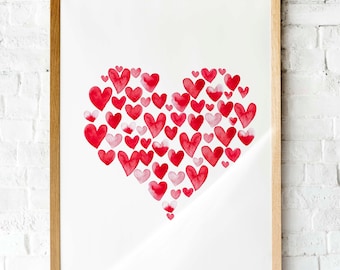 Watercolor Hearts Valentine's Day Art Print (Digital Download)