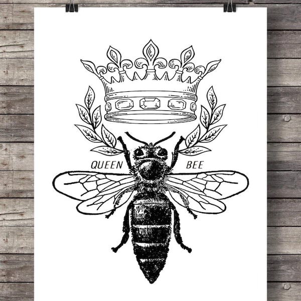 Impression reine des abeilles | gravure vintage | Art mural imprimable | Illustration d'abeille