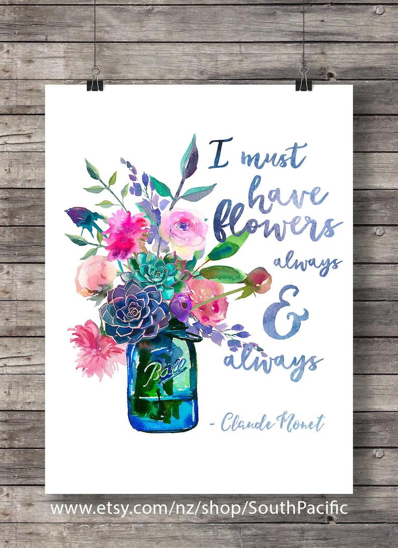 Claude quote I must have flowers always and always Etsy