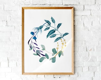 Watercolor Botanical print |  Printable art  | Hand painted Modern Botanical art