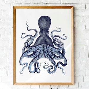 Kraken octopus print tentacles Printable art | Blue and green