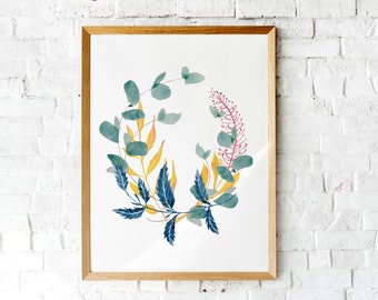 Watercolor Botanical print |  Printable art  | Hand painted Modern Botanical art