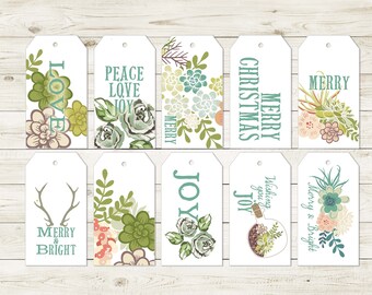 Botanical Christmas Gift Tags, Succulent Holiday Tags (Digital Download)