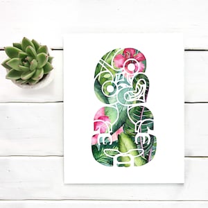 Tiki watercolor art |Tropical Hibiscus flower | New Zealand Maori art print | watercolor Tiki Floral | Printable wall art