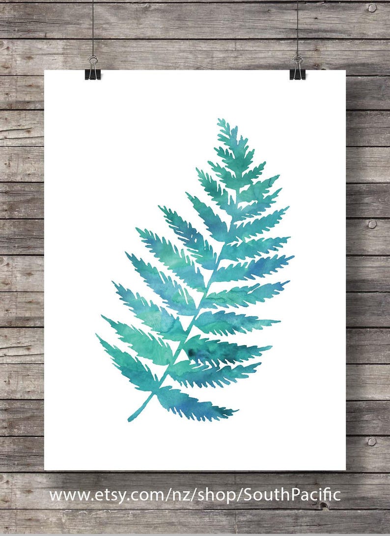 Fern prints Printable art set of 4 watercolor blue green | Etsy