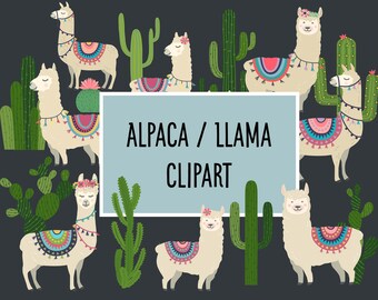 Alpaca Llama digital clip art png files cactus clip art cacti llama clipart alpaca clipart digital images boho