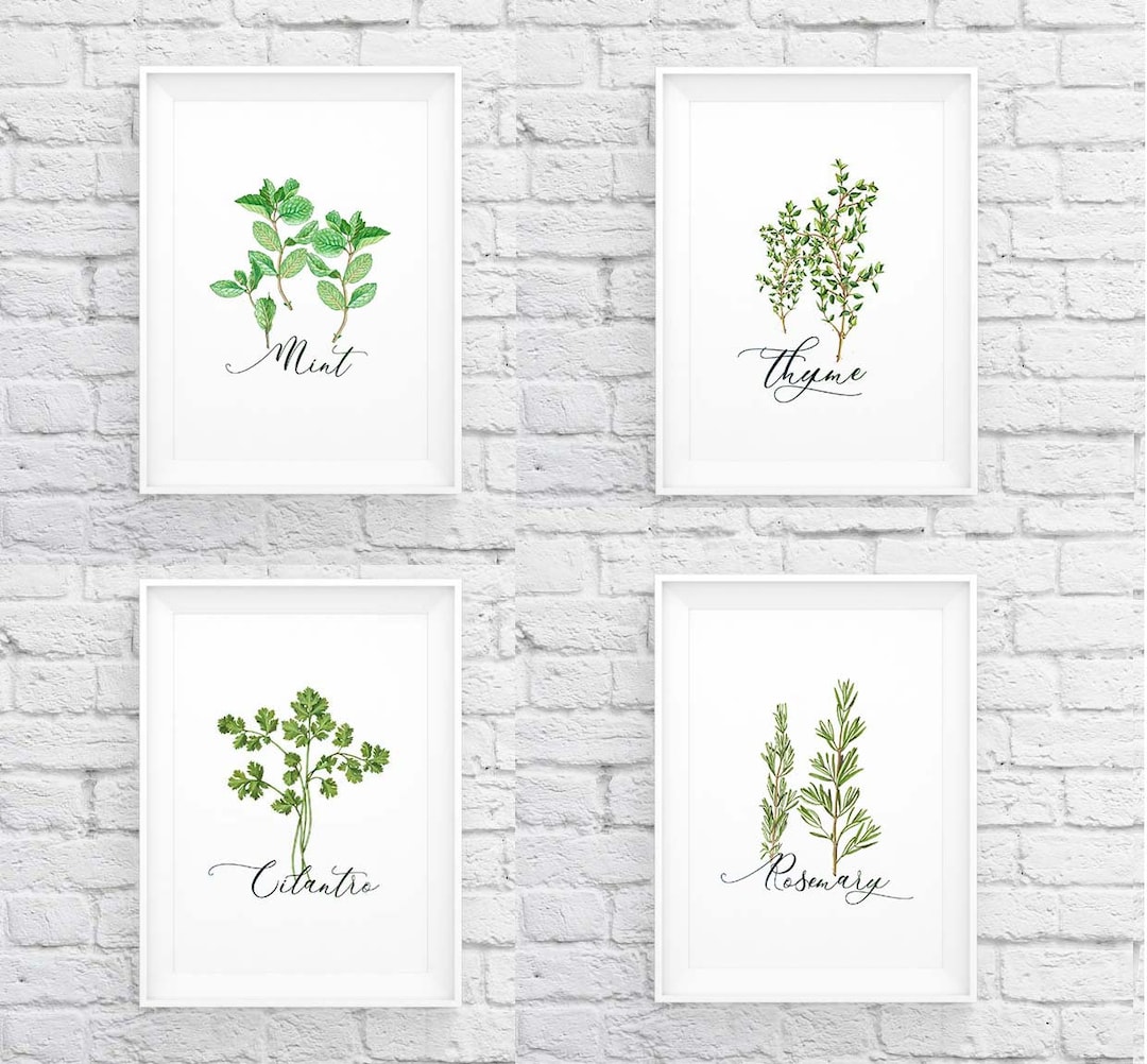 Kitchen Herbs Art Printables | Watercolor Set of 4 Kitchen Wall Decor ...