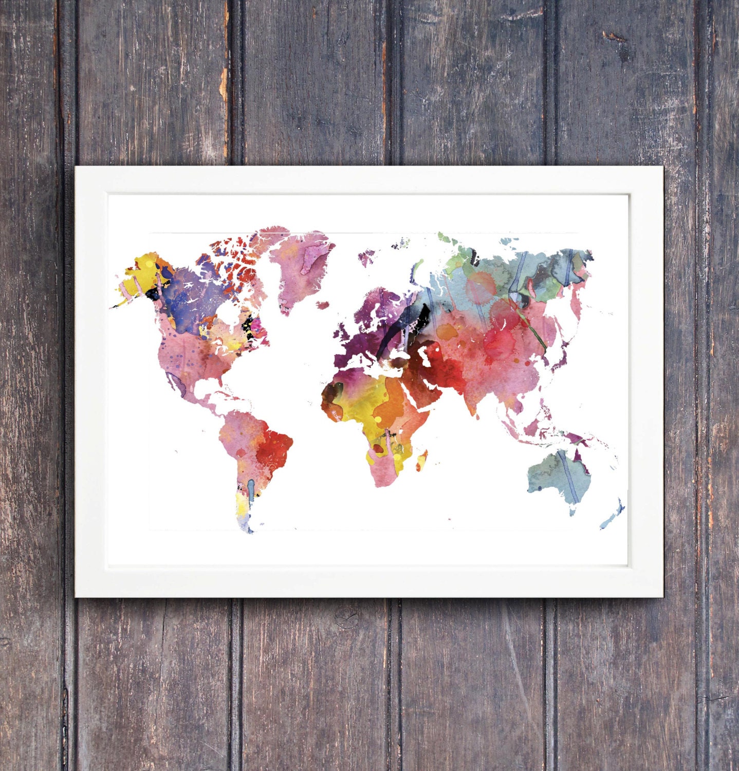 Printable art Rainbow Watercolor world map Printable wall art Printable Geography wall artPrintable watercolor world map travel decor