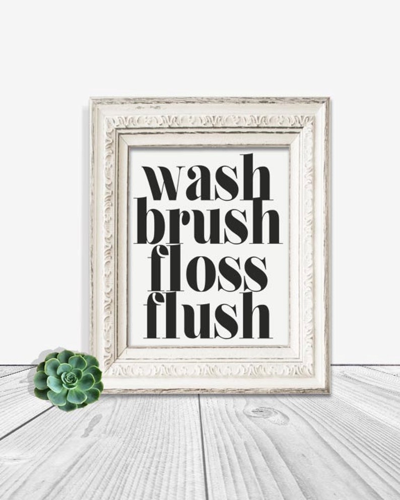 Wash Brush Floss Flush Bathroom Printable Toilet Bathroom Wall - Etsy