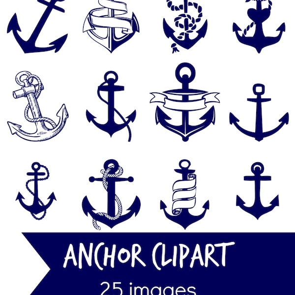 ANCHOR clip art, navy blue anchor digital clip art, nautical coastal blue clip art Instant download