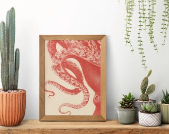 Set van 3 octopustentakels met zeefdruk | Nautische kunst aan de muur | Afdrukbare poster Kraken tentakels