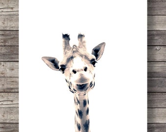 Giraffe art print Cute giraffe face Sepia Giraffe photo nursery decor Printable wall art Safari decor Jungle animals decor African animals