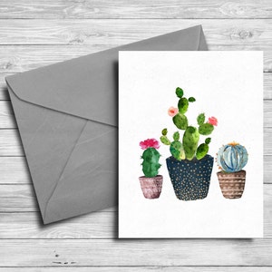 Cartão imprimível de cacto pintando cartão de felicitações em aquarela de cactos 4x6 e 5x7