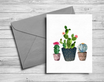 Cactus Printable card painting watercolor cacti greeting card 4x6 and 5x7