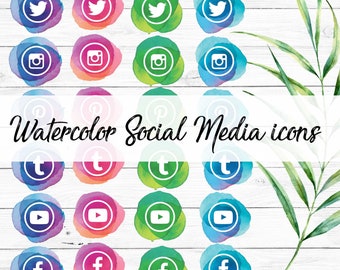 Watercolor Social media icon buttons | Instant download