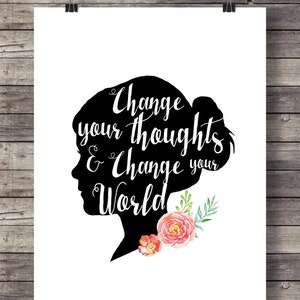 Change your thoughts change your world | Inspirational Printable wall art mindfulness positive thoughts chalkboard