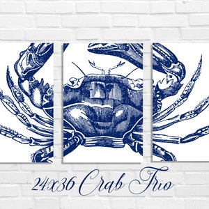 Impressions nautiques | Lot de 3 gravures crabe | Art mural imprimable bleu roi