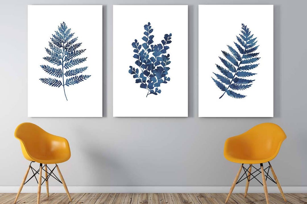 Ink Blue Fern Prints | Printable Art | Set of Three | Indigo Fern Leaf ...