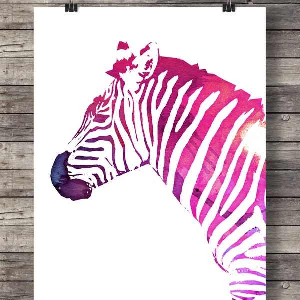 Zebra Watercolor hot pink zebra printable Zebra poster watercolor art wall art print Printable wall art painted zebra watercolor