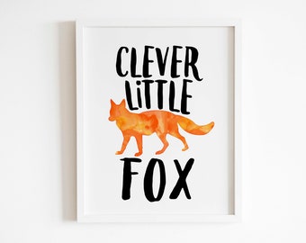 Fox watercolor  Nursery decor Printable wall art  Printable art  woodland nursery decor  Clever little fox  Printable kids wall art