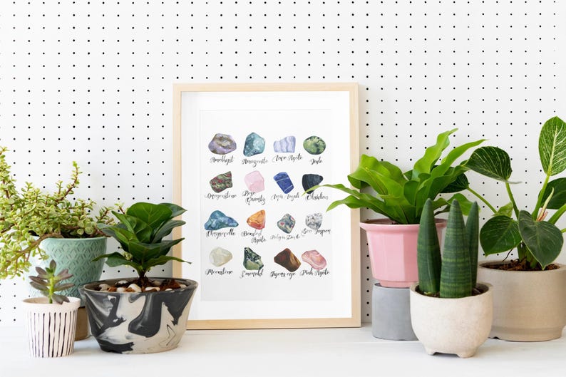 Lámina artística de piedras preciosas en acuarela: Decoración geológica con piedras semipreciosas (descarga digital) imagen 7