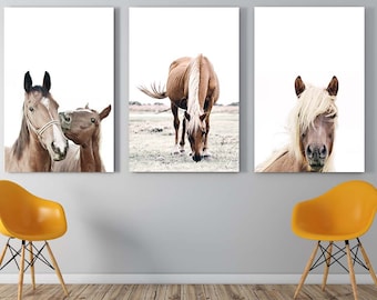 Horses art prints | Set of three horse photographs | boho decor | Sized for Ikea Ribba