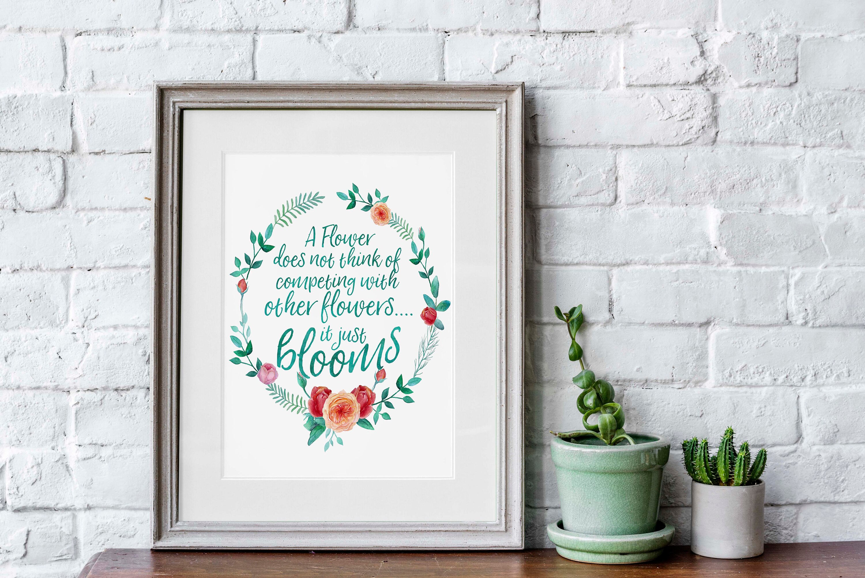 Watercolor flowers quote A flower does not compete it just Etsy