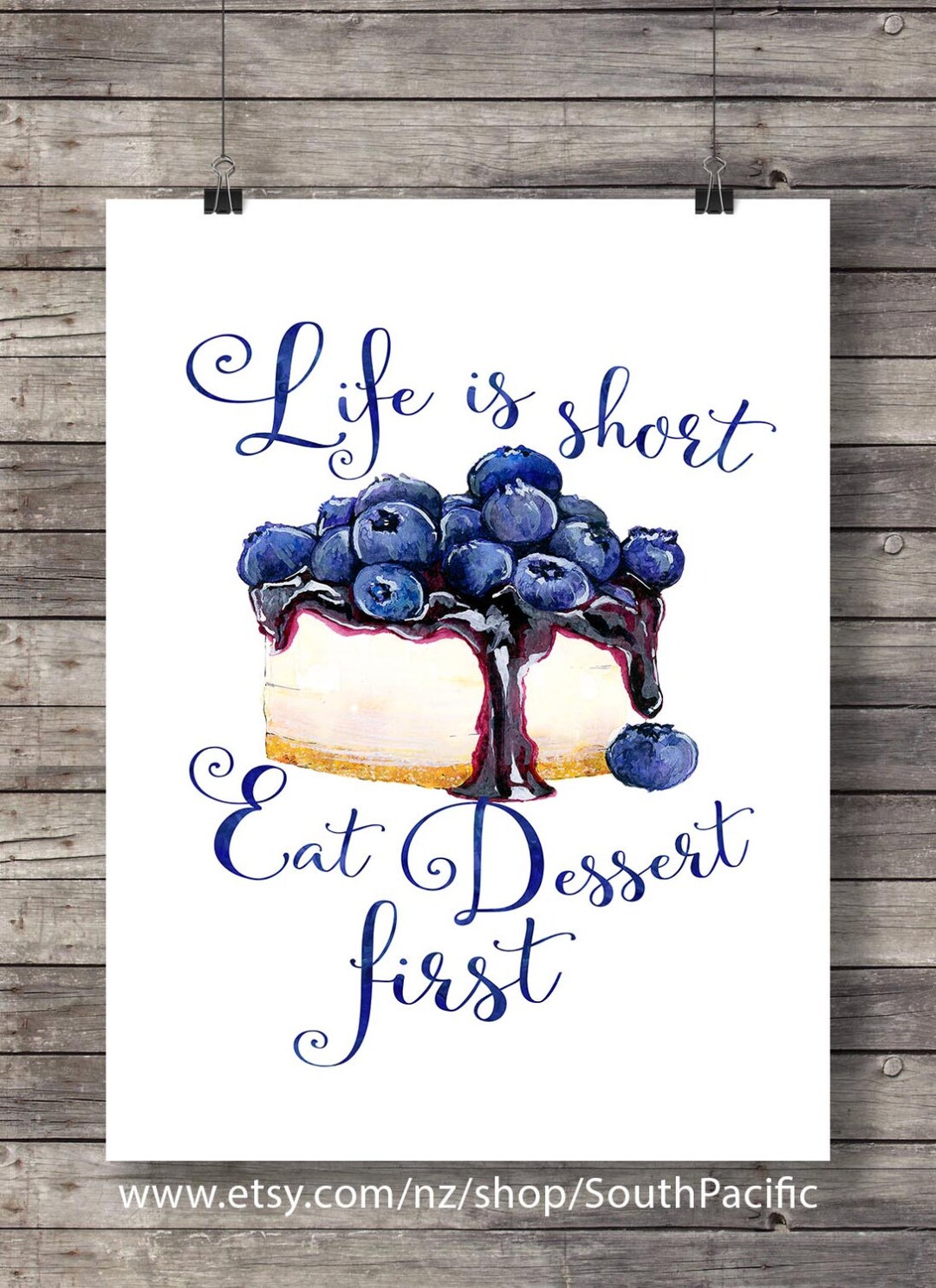 Life is Short Eat Dessert First Watercolor Dessert Lettering Typography ...