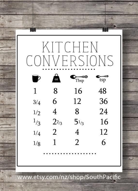 Kitchen Conversions Conversion Chart Printable Kitchen Etsy