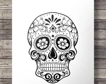 Sugar Skull  Mexican folk skull  Printable art  Modern minimalist sugar skull  graphic Printable wall art  Dia di los Muertos print