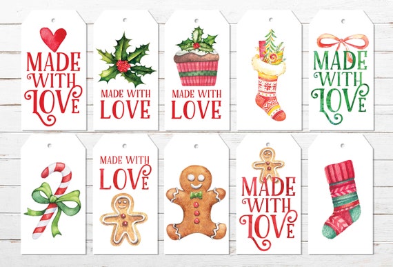 Made With Love Watercolor Printable Gift Tags Holiday | Etsy